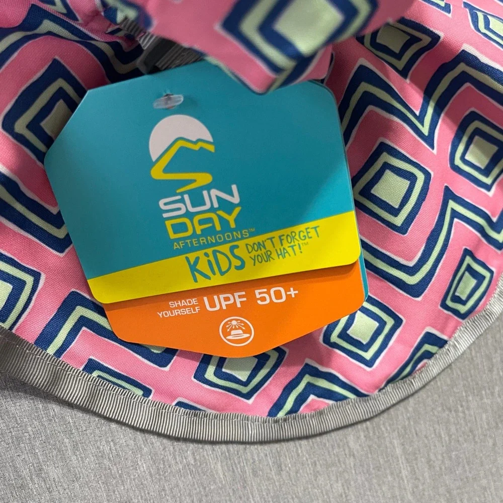 NEW Sun Day Afternoons Play Hat Kids Small Pink Geometric UPF 50+ Sun Protection